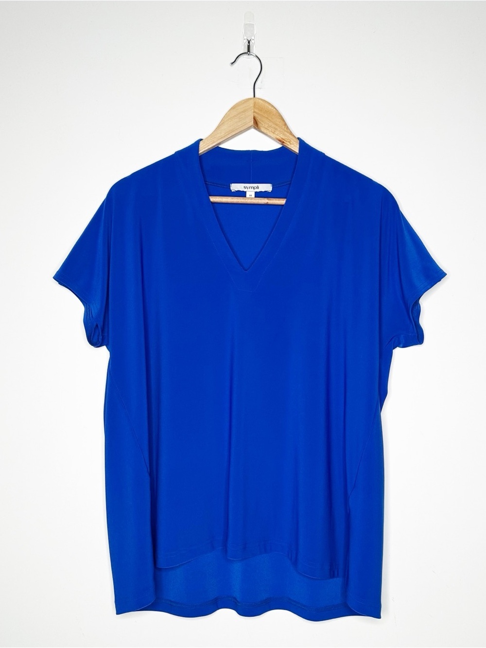 Sympli Royal Blue V-Neck Short Dolman Sleeve Jersey Knit Top - Size 10